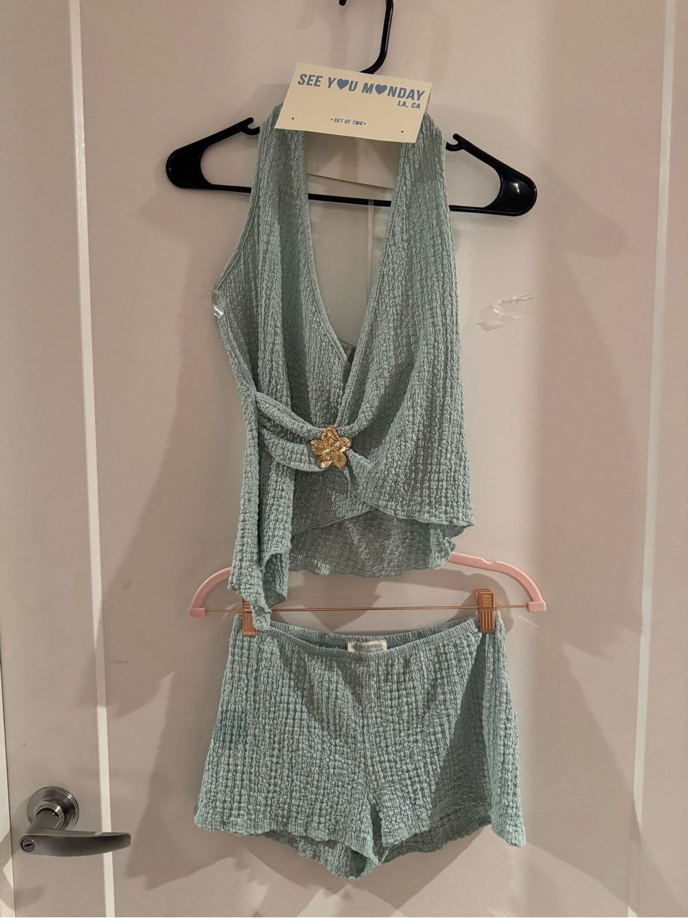 See You Monday Light Sage Green Two-Piece Shorts Set